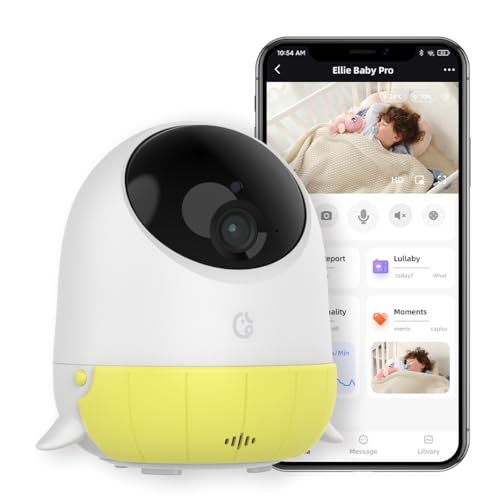 Vigilabebés Ellie con cámara y audio, alarma de cobertura facial, AI calmante canción de cuna llorando, cámara HD 2K, captura automática de fotos, valla virtual, visión nocturna por infrarrojos,