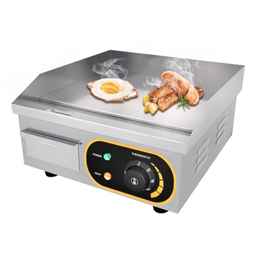 MOOTACO Plancha Parrilla Eléctrica,35.5cm Comercial de Acero Inoxidable,con Control de Temperatura,1500W,Para Restaurante,Lugares Público,Barbacoa