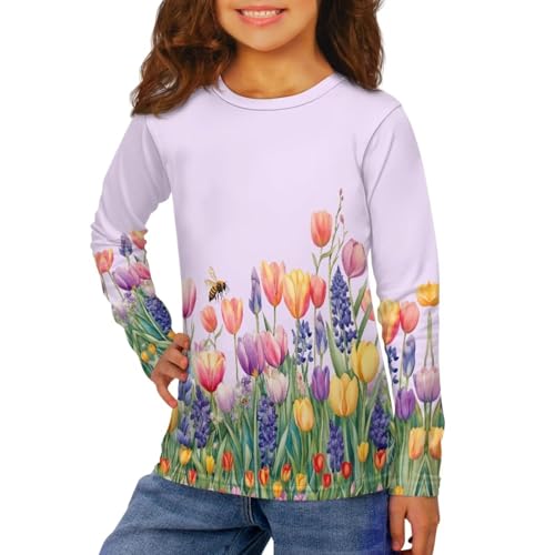 Easter 3-16t Girls Long Sleeve Shirt Cartoon Blouses Crew Neck Top Spring Breathable Tee Shirt