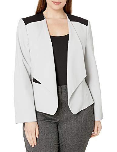 NINE WEST Women's Plus Size Wing Lapel Kiss Front Jacket, Silver/Black, 18W