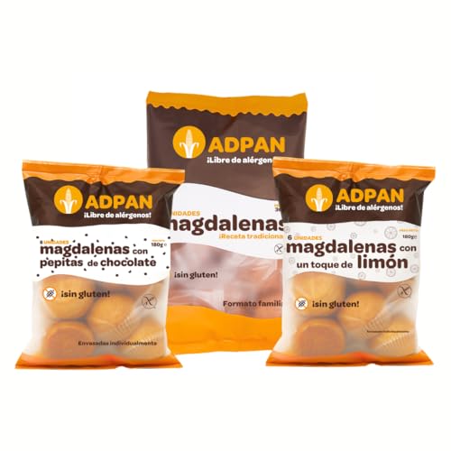 Adpan Pack de Magdalenas Sin Gluten de Sabores Variados. Magdalenas Individuales Tradicionales, Limón y Chocolate. Ideales para Desayuno y Merienda. 24 Unidades