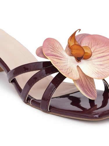 Image of TRYME Floral Embellished Slip-On Kitten Heel Sandals for Women & Girls|Comfortable Light Weight Open Toe Sandals