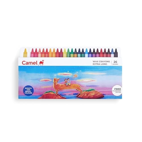 Image of Camel Jumbo Wax Crayons - 24 Shades + 2 Glitter | Pack of 1 | Smooth & Break-Resistant | Extra-Thick Grip for Kids | Bright & Non-Toxic Colors | Ideal for Early Learning & Fun Coloring