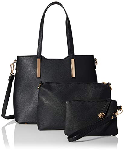 Miss Lulu Sac Porté Main Bandoulière Femme Double Face en PU Cuir Cabas Set de 2,Noir,Taille unique