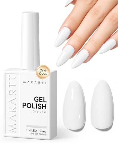 Makartt Ultra-Pigmented White Gel Nail Polish 15ml: One Coat White Gel Polish High Gloss Shine Salon-Grade UV Polish Gels Perfect for French Tips & Nail Art Manicure DIY Salon Home