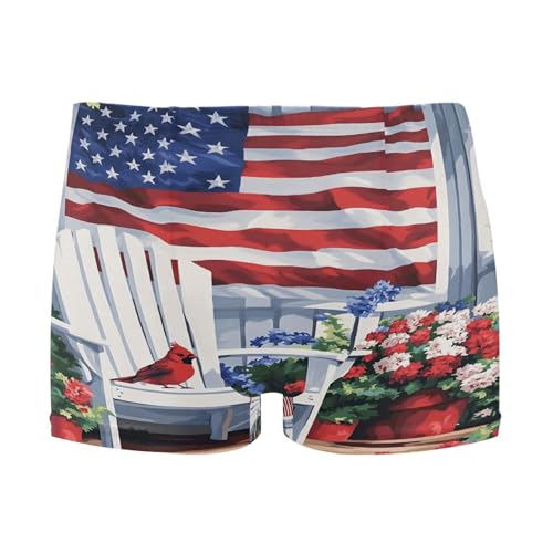 July 4th American Flag Flowers Chair Mens Swim Trunk Swimwear Swim Brief Square Leg Board Short S S0407308