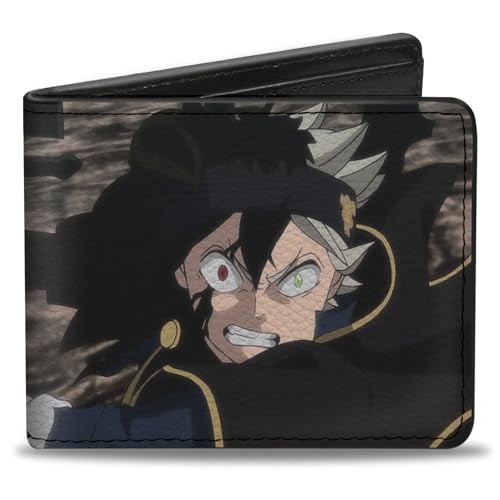 Crunchyroll Wallet, Bifold, Black Clover Black Asta Charging Pose and Title Logo, Vegan Leather