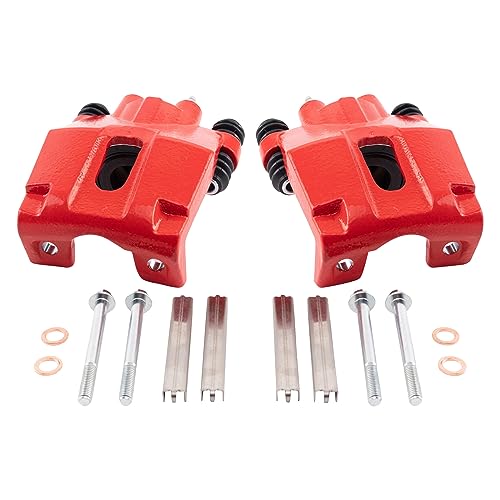 Image of TRQ Rear Performance Brake Caliper Set Red Compatible with 2001-2010 Ford Explorer 2003-2010 Explorer Sport Trac 2003-2007 Jeep Liberty 2003-2006 Wrangler 2003-2005 Lincoln Aviator Mercury Mountaineer