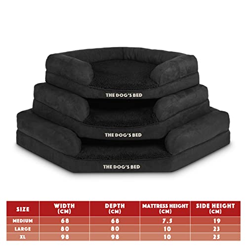 The Dog's Bed Orthopädisches Eck-Hundebett aus Memory-Schaum, Mittel, Schwarzes Plüsch, lindert Arthritis- und Hüftdysplasie-Schmerzen, Therapeutisch und Unterstützend, Tierärztlich Geprüft