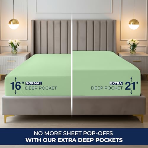 Image of Utopia Bedding Extra Deep Pocket Queen Fitted Sheet, Fits up to 21 Inch Mattress - Hotel Luxury, Soft, Breathable and Comfy - Shrinkage and Fade Resistant - Easy Care (Sage)