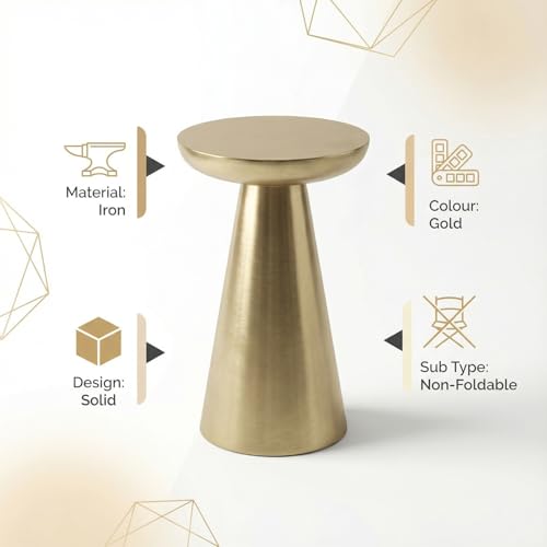 Image of Wakefit Glimra Golden Electroplated Side Table |Mirror Gold Finish | Bed Side Table|End Table for Living Room, Bedroom, Office, Coffee Table in Gold | Stylish & Comfortable Furniture for Home Decor