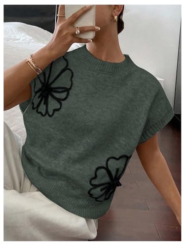 Image of SOLY HUX Women's Short Sleeve Sweater 3D Floral Sweaters Pullover Tank Tops Knit Vest Trendy Fashion Clothing
