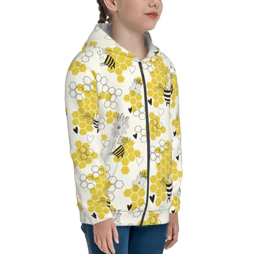 Heart Shaped Honeycomb Kids Pullover Hoodies Boys Zip Up Sweatshirts Girls Athletic Clothes with Pocket4