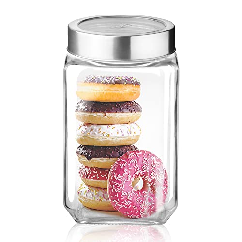 Image of Treo by Milton Cube Storage Containers, 1800 ml, Glass Jar with Air Tight Steel Lid, 1 Piece, Transparent Jars for snacks, Pulses, Masala, Pickles, Cereals, Cookies, Dry Food