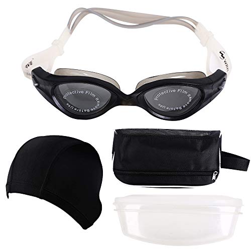 Robasiom Swimming Goggles and Hat Waterproof Swim Glasses Anti Fog Eyewear Suit for Men Women Set with Storage Bag
