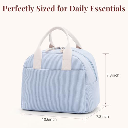 Image of LOVELYWIND Lunch Box for Women Cute Lunch Bags for Women Lunch Tote Bags Reusable Blue Insulated Lunch Box Large Capacity Reusable Insulated Cooler for Work or Travel Gifts or Beach