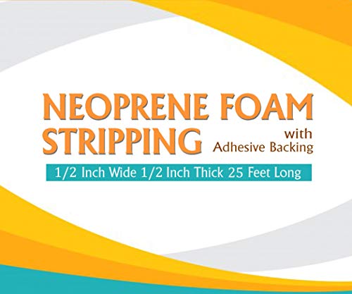 Neoprene Foam Weather Seal High Density Stripping with Adhesive Backing 1/2 Inch Wide 1/2 Inch Thick 25 Feet Long (1/2inch x1/2inch x 25feet)