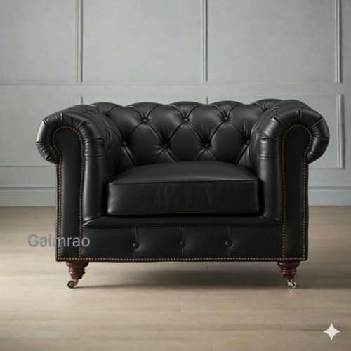 Image of Classic Leatherette Chester Sofa Set Button Tufted, Classic Style Sofa Set 3-Person Sofa for Living Room, Office, and Hallway Colour (Black Leatherette, 3+2+1=6 Seater Sofa)