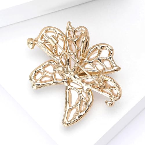 Image of Rhinestone Flower Brooch 18K Gold Plated Flower Floral Brooch Elegant Pearl Lapel Pin Costume Jewelry Thanksgiving Day Birthday Wedding Gifts for Mom Wife