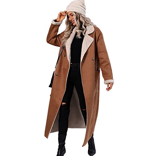 sujinxiu Damen Kunstleder Trenchcoat Damen Fleece gefütterte Lange Jacke...