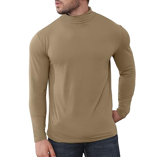 Uni Clau Mens Mock Turtleneck Long Sleeve Shirts Fashion Pullover Sweater Slim Fit Undershirt Featuring Basic Top