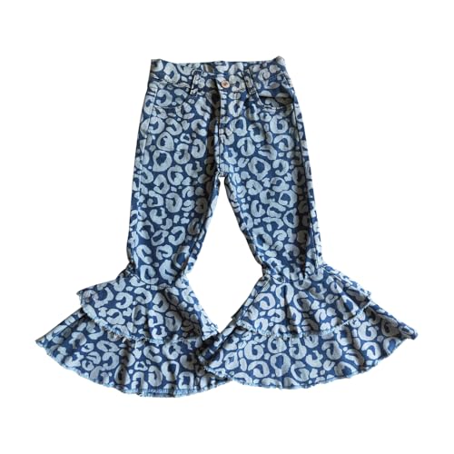 Todder Blue Leopard Jeans Girl Jeans Ruffle Bell Bottom