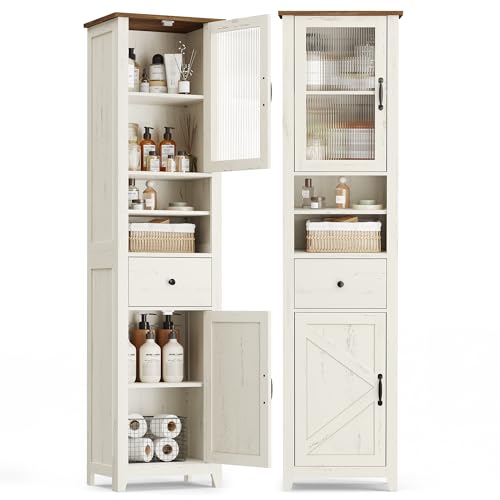 VASAGLE LIRY Collection - Armoire Salle de Bain Style Campagne, Meuble de Rangement Mince,...