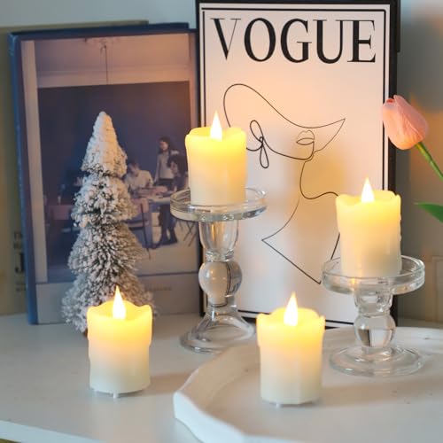 Image of Lezonic Rechargeable Votive Flameless Battery Operated Candles with Remote Timer USB Cable, Pack of 4(D:2 inch X H:3 inch) LED Ivory White Flickering Wax Candles with 3D Flame