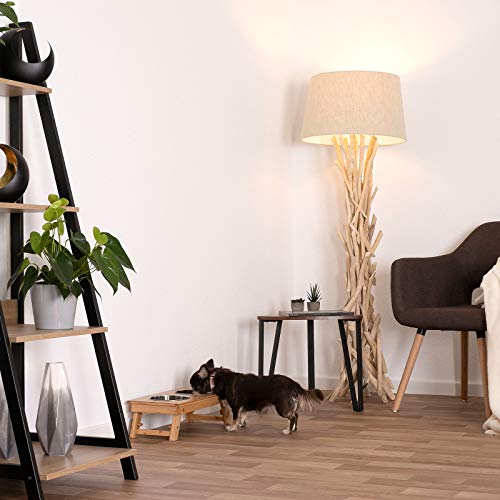 lionto höhenverstellbarer Hundenapf aus robustem Bambus, 45x23 cm, Höhe 14,5-18,5 cm, doppelter Futternapf für Hunde & Katzen, 2 spülmaschinenfeste Edelstahlnäpfe Ø 15 cm& je 700ml Fassungsvermögen
