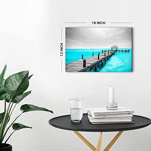 Image of Black and White Coastal Wall Decor Teal Ocean Bathroom Wall Art Mexico Cancun Seascape Canvas Prints Picture Modern Beach Trestle Landscape Artwork 12x16 inch Bedroom Living Room Office Home Decoration
