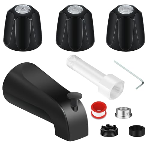 Tub Shower Trim Kit Matte Black Shower Knob and Bath Tub Spout for Price/Pfister Verve and 3 Handle Tub Faucet for 1/2 Copper Connection 1/2 and 3/4 Male Thread Connection (Matte Black)