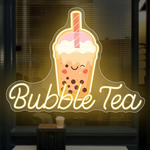 Image of Bubble Tea Neon Sign, Boba Tea Milk Tea LED Neon Light Drinks Coffee Bar Shop Wall Decor Art Personalized Restaurant Welcome, Coffee Dessert Shop Bubble Boba Tea Party Office Bedroom,Warm white