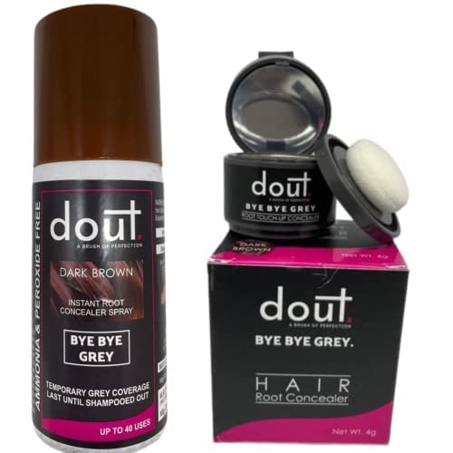 Dout Combo Hair touch-up Powder and Spray for Hair and Beard - Temporary Easy Grey Hair Cover for Women and Men Dark Brown and Black