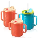 BAIFULAI 3 tazze con becco per anziani, 300 ml + 250 ml, a prova di perdite, con doppio manico e cannuccia, indicatore di capacità, per anziani e donne incinte
