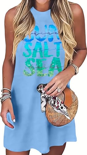 Image of Sun Salt Sea Summer Tank Dress for Women 2026 Beach Dresses Vacation Graphic Dress Hawaiian Tank Dresses