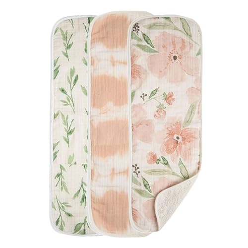 Image of Crane Baby Cotton Muslin Burp Cloths Set of 3, Absorbent Floral Baby Burp Cloths, Newborn Essentials, Registry Must-Haves Pink Floral Burp Cloth