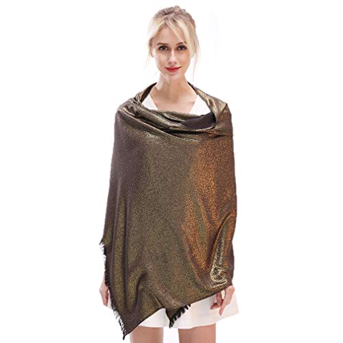Image of LMVERNA Women's Sparkling Metallic Soft Pashmina Shawls and Wraps Scarf in Solid Colors