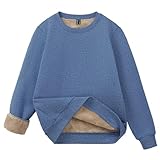 [TACVASEN] レディース 裏起毛 ゆったり 厚手 暖かい かわいい 長袖 大きいサイズ フリースウエア 旅行 部屋着 もこもこ 上着 スウェットシャツ 秋冬服 ブルーグレー L