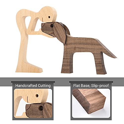 Wooden Sculptures Handmade Accents Craft Figurine For Home Decor Accents, Man And Dog Wooden Statue, Animal Sculptures Collection, Gift For Men Women Natural Eco Friendly Large Size 10X6X0.8 Inches #TOP3