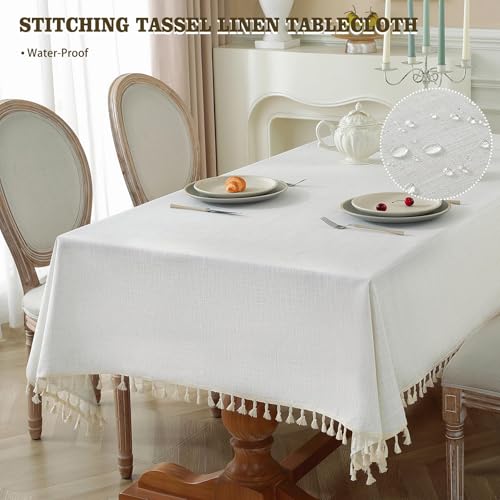 Table-Cloth-Rectangle-Table-Heavy-Duty-Cotton-Linen-Texture-Tablecloth-Farmhouse-Waterproof-Wrinkle-Free-Table-Cover-with-Ivory-Tassel-for-Kitchen-Dining-Holiday-Party-Ivory-55-x-75 Table Cloth Rectangle Table Heavy Duty Cotton Linen Texture Tablecloth Farmhouse Waterproof Wrinkle Free Table Cover with Ivory Tassel for Kitchen Dining Holiday Party Ivory 55 x 75