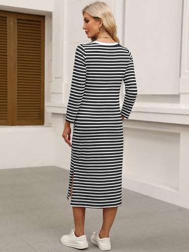 Image of ANRABESS Women Fall Long Sleeve Midi T Shirt Dresses with Pockets