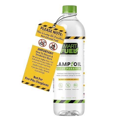 Smart Fuel Paraffin Lamp Oil (32 oz) for Indoor & Outdoor Wick Oil Lamps & Lanterns Clean Burning Low Smoke NOT Bioethanol / NOT for Fire Pits/Fireplaces