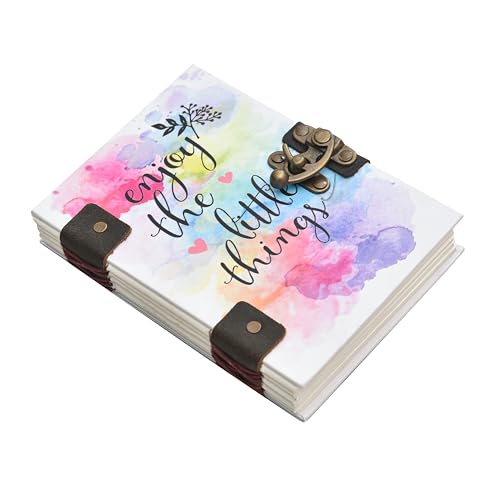 Image of Handmade Watercolor Quote Journal | ?Enjoy the Little Things? Eco-Friendly Diary | Recycled Paper Notebook with Vintage Lock | 7x5 Inch Gift for Her