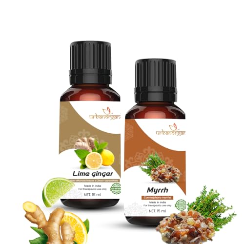 Image of Pure Combo Of 2 Essential oil For Hair & Skin Natural Therapeutic Grade & Undiluted Oil 15ML (Limeginger-Myrrh)