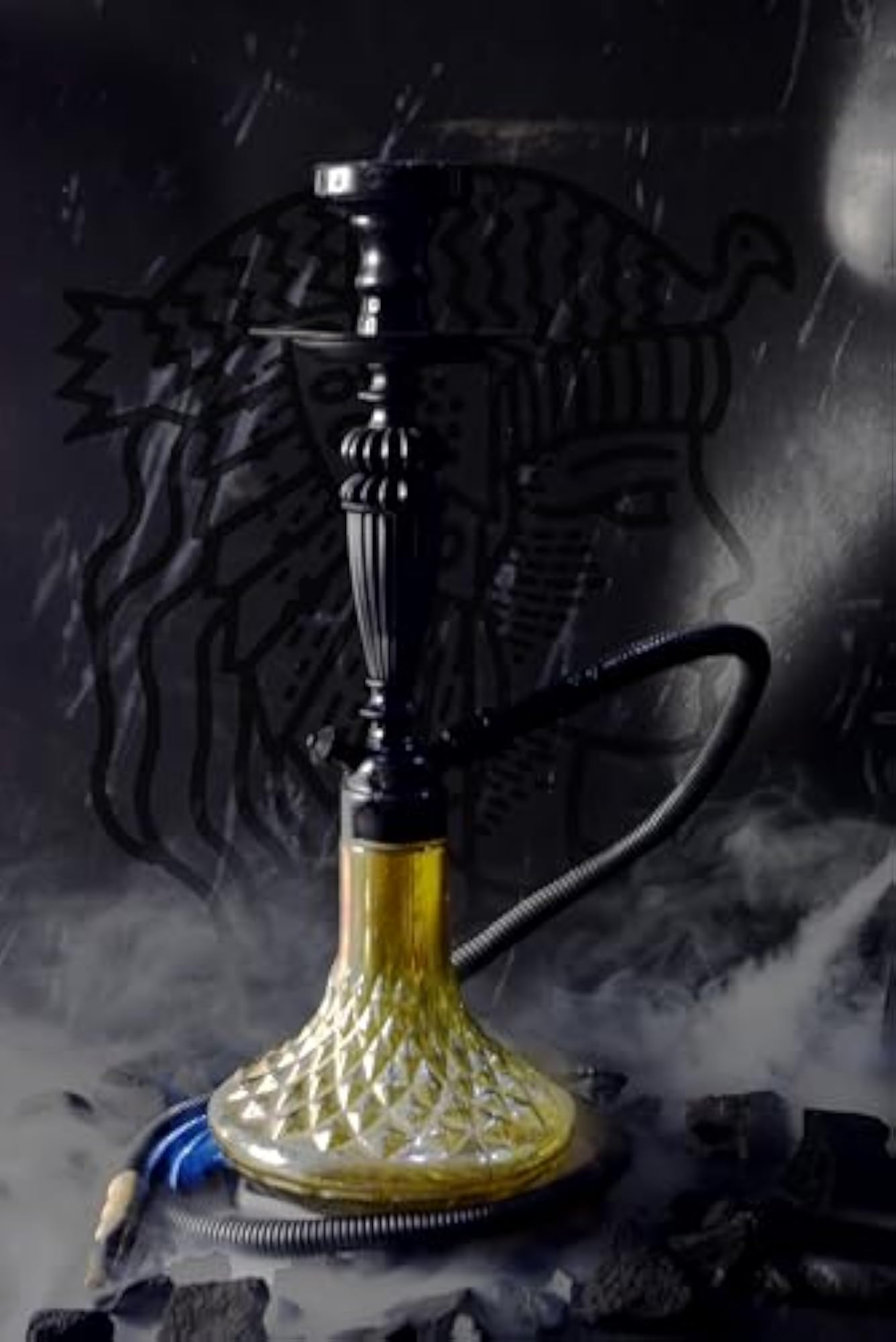 Matte Black Series Premium Hookah with Diamond Pattern Base