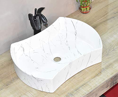 Image of InArt Designer table top wash basin for bathroom /bathroom sink /cabinet wash basin /ceramic basin /counter top basin /vanity washbasin in White Marble Pattern Color 21 X 15 X 5 Inch