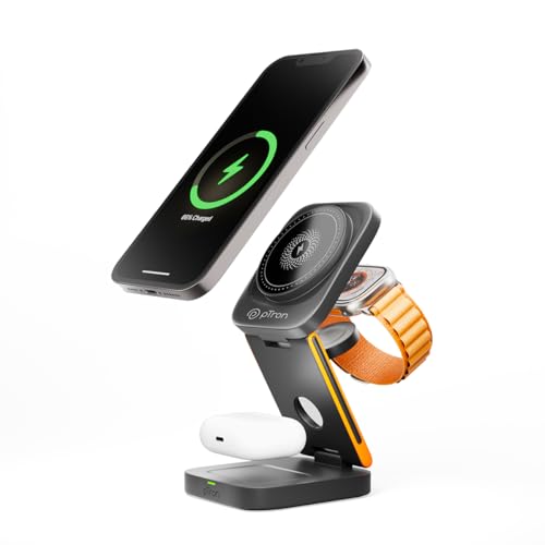 Image of pTron Volta Pro 3-in-1 23W Wireless Charger, Magnetic Charging, Foldable Stand Compatible with iPhone 16 /15 /14 /13 /12 Series, Apple Watch, Airpods & Other Magnetic Charging Supported Smartphones(Black)