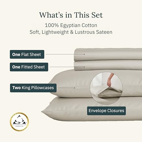 California Design Den Certified Luxury 100% Egyptian Cotton Sheets Set - California King Sheets Deep Pocket Set, Sateen Weave, Soft and Durable Luxury Bedding, Ideal for Hot Sleepers - Beige