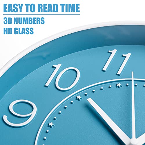 Image of HZDHCLH 10 inch Small Wall Clocks Battery Operated,Blue Quartz Clock for Wall,Silent Non Ticking Modern Wall Clock for Living Room Bedroom Kitchen Office School Classroom Decor | for Wall,Silent Small Wall Clock for Living Room Bedroom Kitchen Office Nursery Decor(Blue and white)