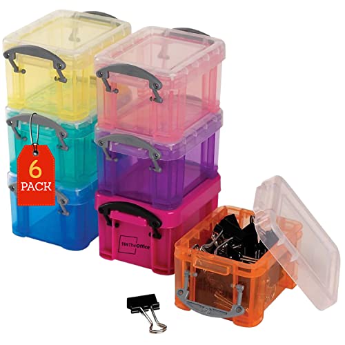 1InTheOffice Stackable Crayon Storage Box, Plastic Container With Lids, 0.14 Liter, Assorted Color, 6 Pack